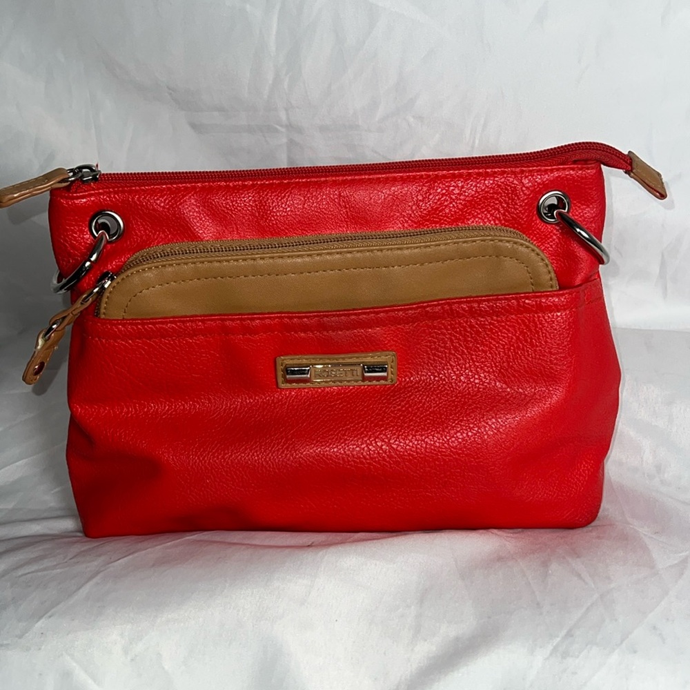 Rosetti Red & Tan Vegan Leather Shoulder Bag - 3”x7”x10”